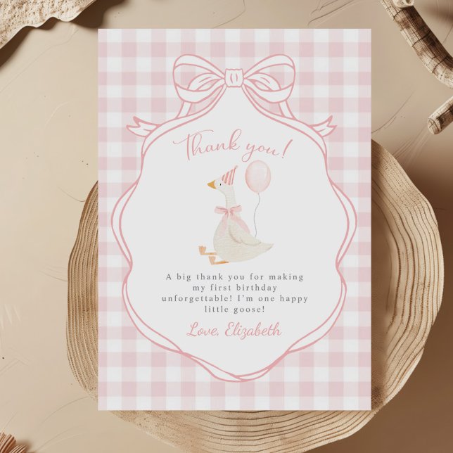 One Silly Goose Pink Bow First Birthday Thank You Card (Creator Uploaded)