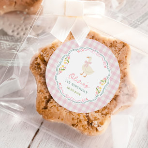  One Silly Goose Pink Bow Girl 1st Birthday Classic Round Sticker