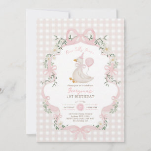 One Silly Goose Pink Bow Girl 1st Birthday Invitation