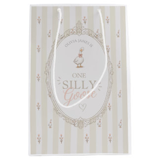 One silly goose pink bow girl 1st birthday medium gift bag