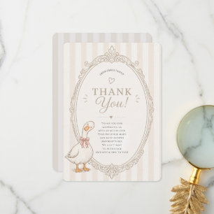 One silly goose pink bow girl 1st birthday thank you card