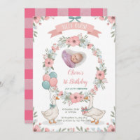 One Silly Goose Pink Floral 1st Birthday Invitatio