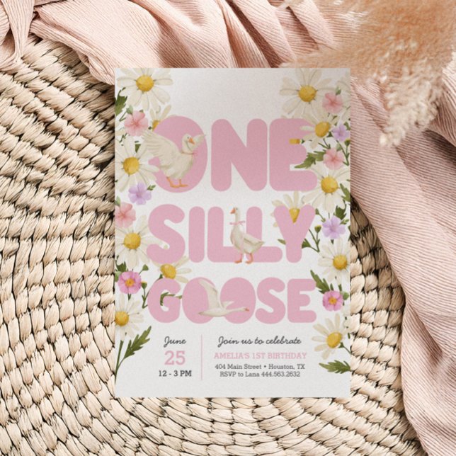 One Silly Goose | Pink Floral Girls 1st Birthday Invitation (Creator Uploaded)