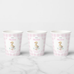 One Silly Goose Pink Gingham Girl First Birthday Paper Cups