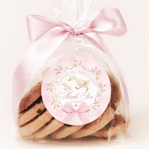 One Silly Goose Pink Gingham Whimsical Thank you Classic Round Sticker