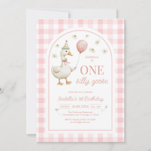 One Silly Goose Pink Girl 1st Birthday Invitation
