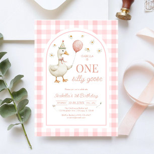 One Silly Goose Pink Girl 1st Birthday Invitation