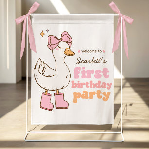 One Silly Goose Pink Girl 1st Birthday Welcome Poster