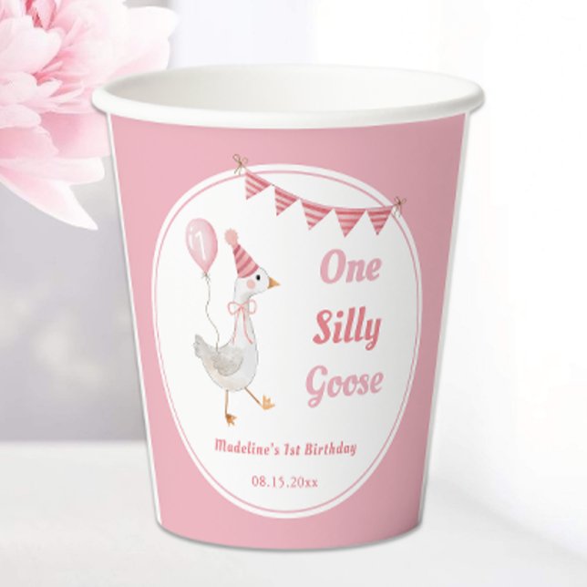 One Silly Goose Pink Girl Birthday Paper Cups (Creator Uploaded)