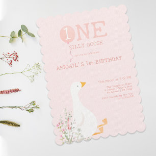 One Silly Goose Pink Girls 1st Birthday Invitation