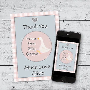 One Silly Goose Pink Grey Birthday Party Thank You Card
