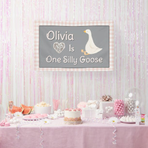 One Silly Goose Pink Grey Girl's Birthday Party Banner