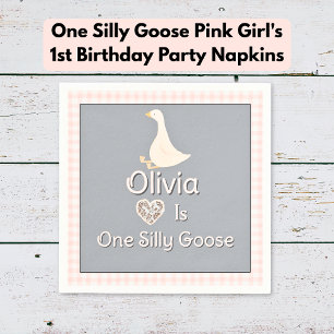 One Silly Goose Pink Grey Girl's Birthday Party Napkin