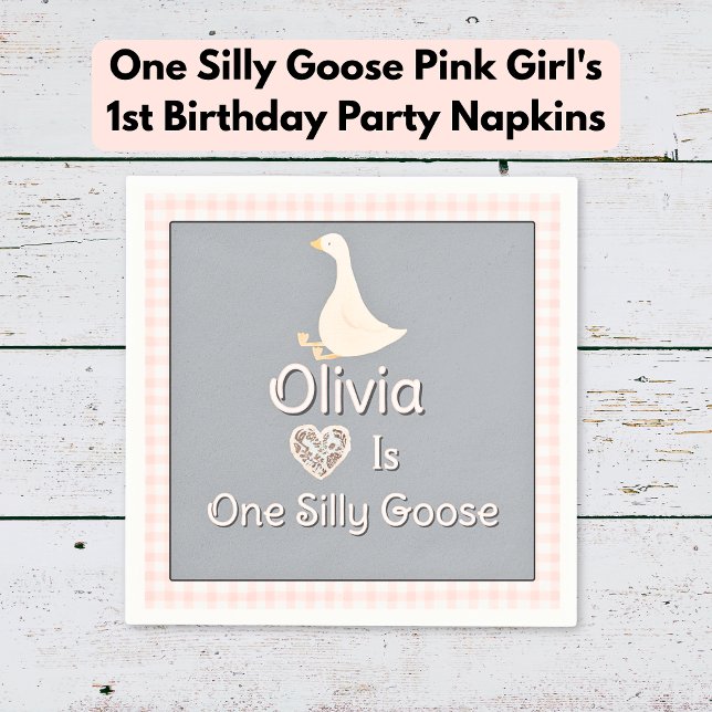 One Silly Goose Pink Grey Girl's Birthday Party Napkin (One Silly Goose Pink Gray Girl's Birthday Party Napkins)