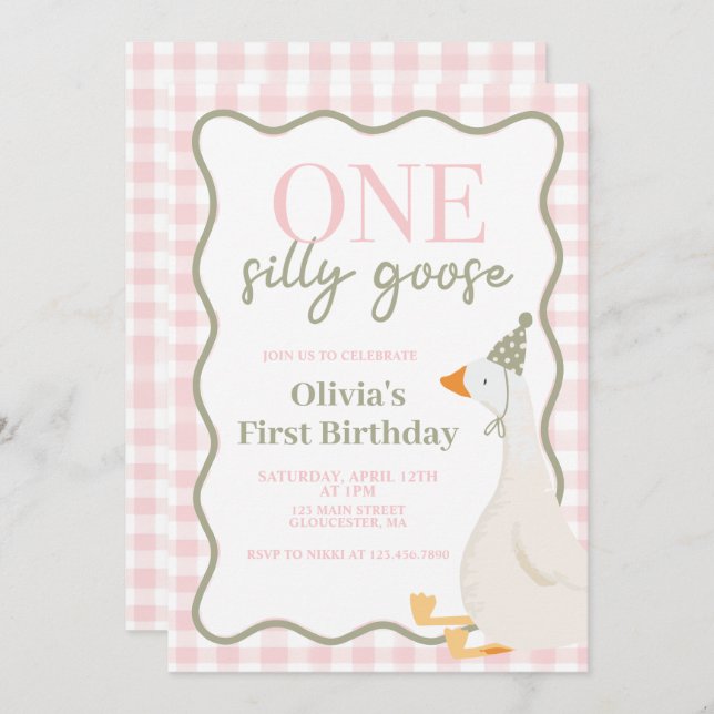 One Silly Goose pink Invitation (Front/Back)