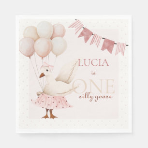 One Silly Goose Pink Pastel 1st Birthday Napkin