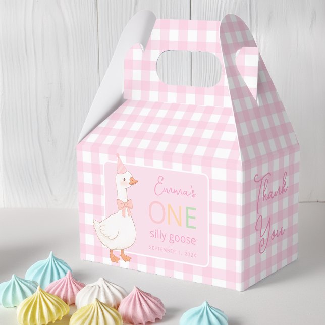 One Silly Goose Pink Plaid Girl 1st Birthday Party Favour Box (Creator Uploaded)