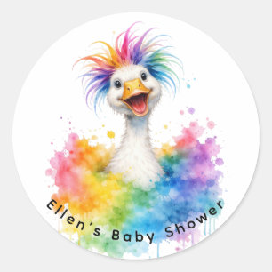 One Silly Goose Rainbow Baby Shower Classic Round Sticker
