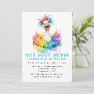 One Silly Goose Rainbow Baby Shower Cute Invitation