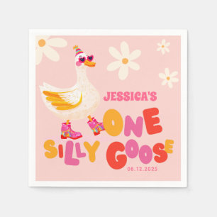 One Silly Goose Retro Pink Kids' Birthday Party Napkin
