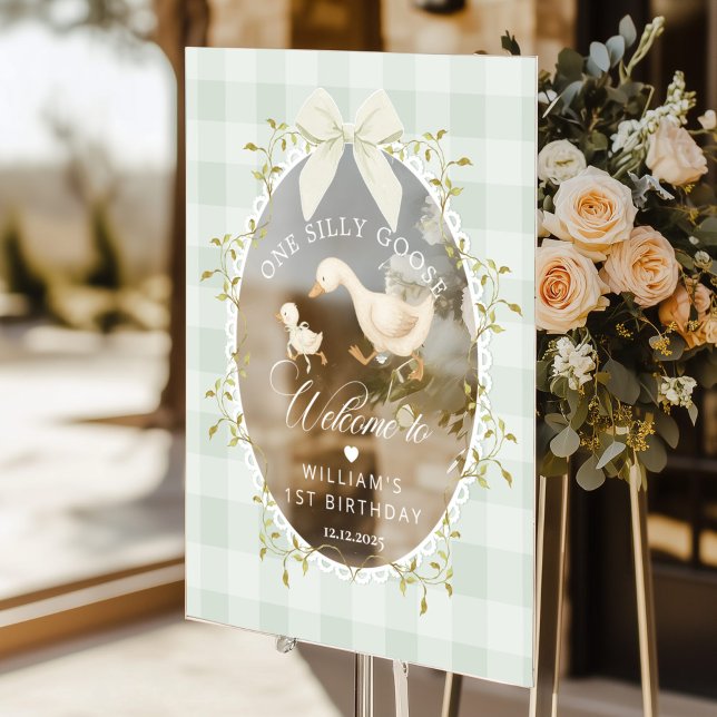 One Silly Goose Sage Gingham Birthday Welcome Acrylic Sign (Creator Uploaded)