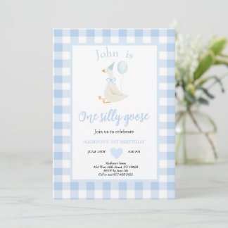 One Silly Goose Spring Blue First Birthday Party Invitation
