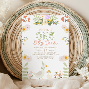 One Silly Goose Spring Floral 1st Birthday Invitation