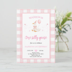 One Silly Goose Spring Pink Daisy First Birthday  Invitation