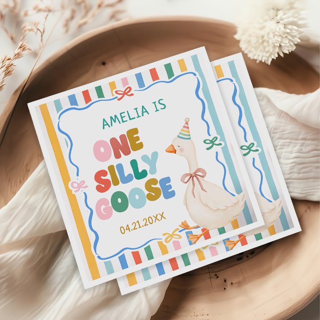One Silly Goose Striped Birthday Napkin (Creator Uploaded)