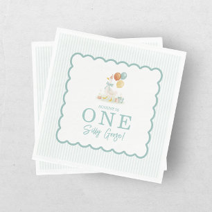 One Silly Goose Teal Blue Boys 1st Birthday Napkin
