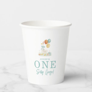 One Silly Goose Teal Blue Boys 1st Birthday Paper Cups
