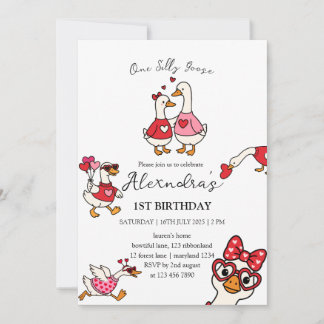One Silly Goose Valentine 1st Birthday Invitation