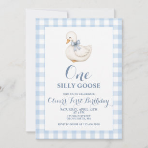 One Silly Goose Vintage blue plaid Invitation