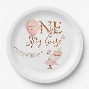 One Silly Goose Vintage Boho Girl 1st Birthday Paper Plate