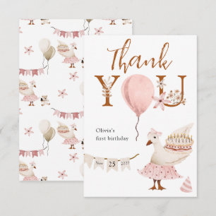 One Silly Goose Vintage Boho Girl 1st Birthday Thank You Card