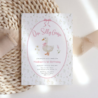 One Silly Goose Vintage Elegant Girl 1st Birthday Invitation