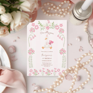 One Silly Goose Vintage Pink Duck 1st Birthday  Invitation