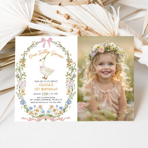 One Silly Goose Wildflower 1st Birthday Photo Invitation