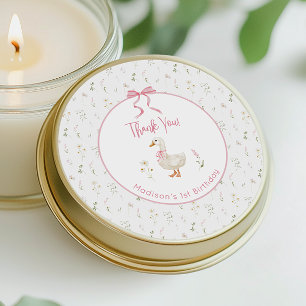 One Silly Goose Wildflower Pink Bow 1st Birthday Classic Round Sticker