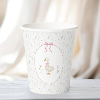 One Silly Goose Wildflower Pink Bow Girl Birthday Paper Cups