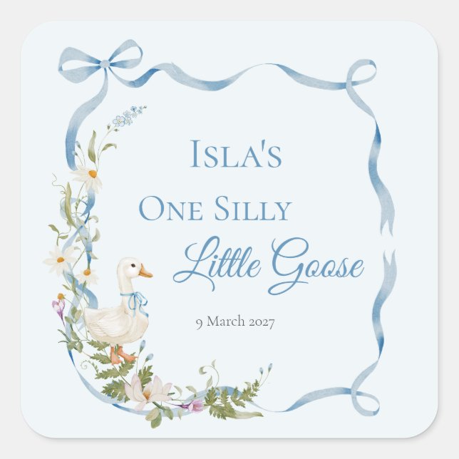 One Silly Little Goose Birthday Watercolor  Classi Square Sticker (Front)