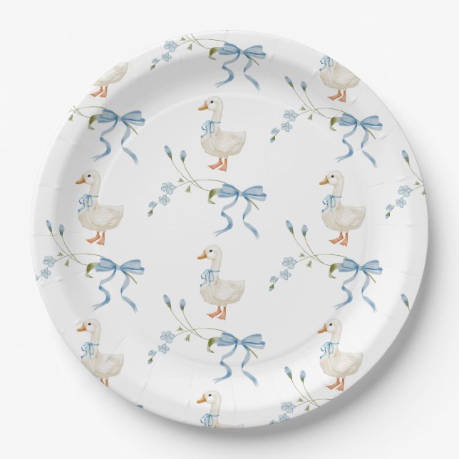 One Silly Little Goose Birthday Watercolor Paper Plate (Front)