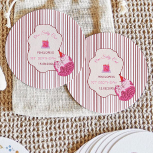 One Silly Pink Kitty 1st Birthday Classic Round Sticker