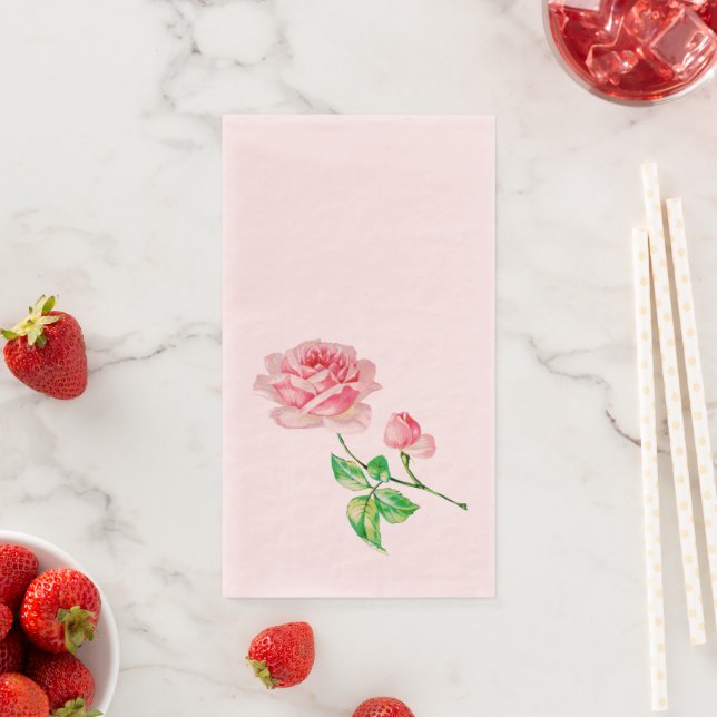 One single Vintage Pink Rose Napkin (Insitu)