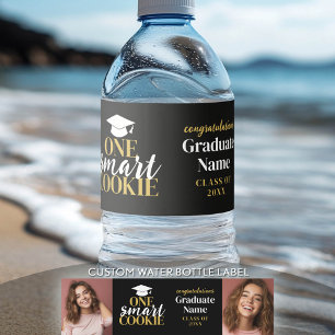 One Smart Cookie - Black Gold - Graduation 2 Photo Water Bottle Label