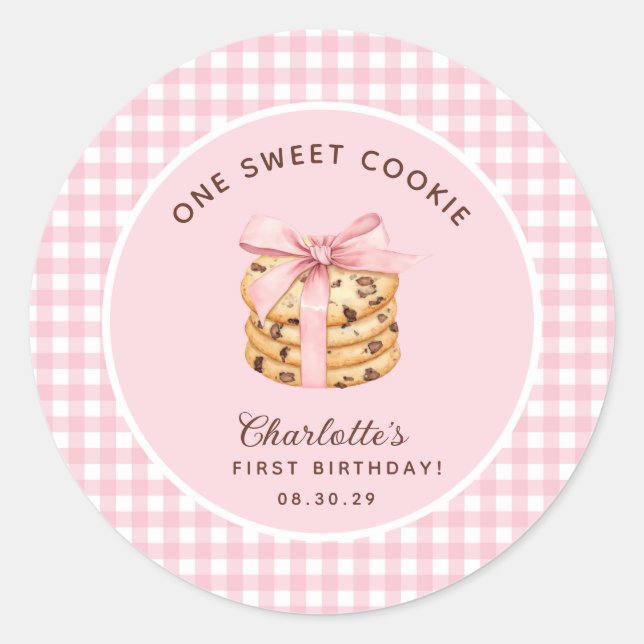 One Smart Cookie Girls First Birthday  Classic Round Sticker (Front)