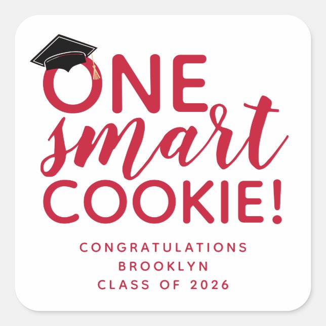 One Smart Cookie Graduation Red Square Sticker (Front)