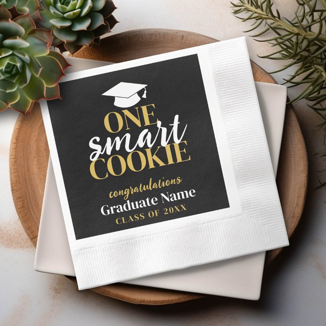 One Smart Cookie - Modern Black Gold Graduation Napkin (Custom Graduation Party Napkin - Modern Black and Gold Design with Grad's Name)