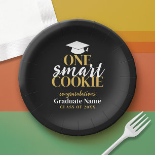 One Smart Cookie - Modern Black Gold Graduation Paper Plate