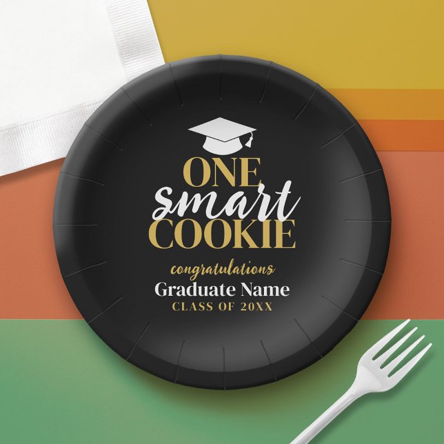 One Smart Cookie - Modern Black Gold Graduation Paper Plate (Custom Graduation Paper Plate)